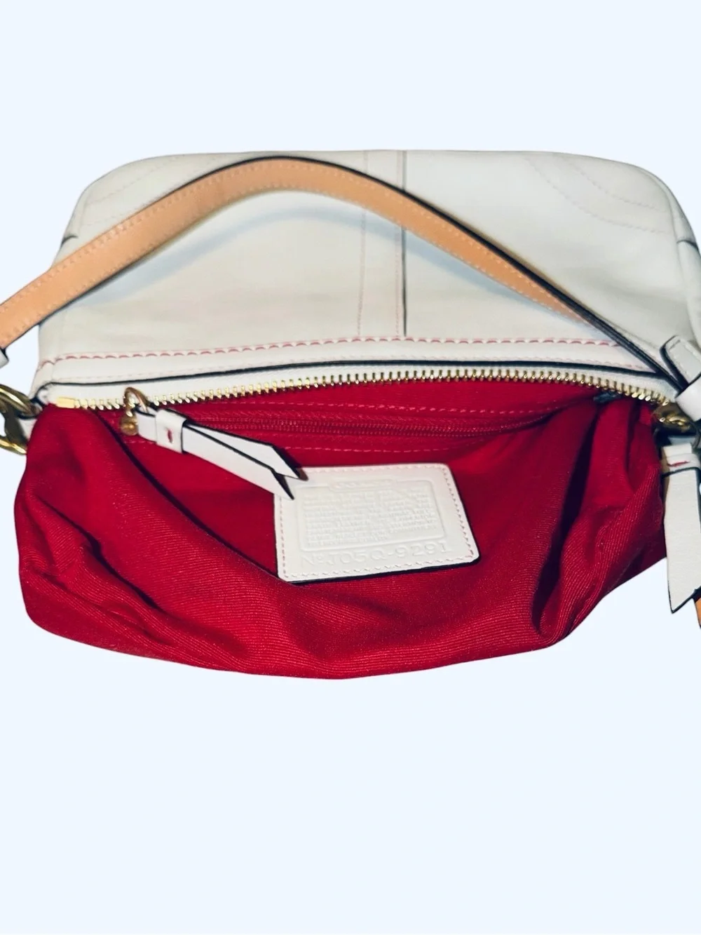 Coach White Leather Shoulder Bag with Red & Pink Floral Appliqué